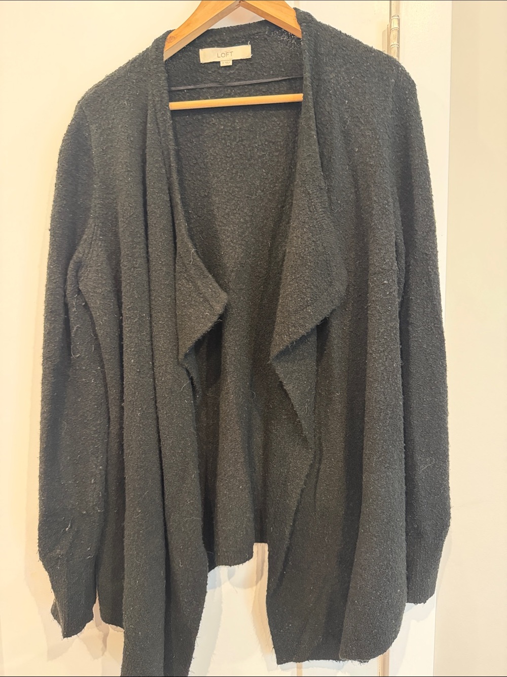 LOFT Black Open Drape Front Sweater Cardigan, medium